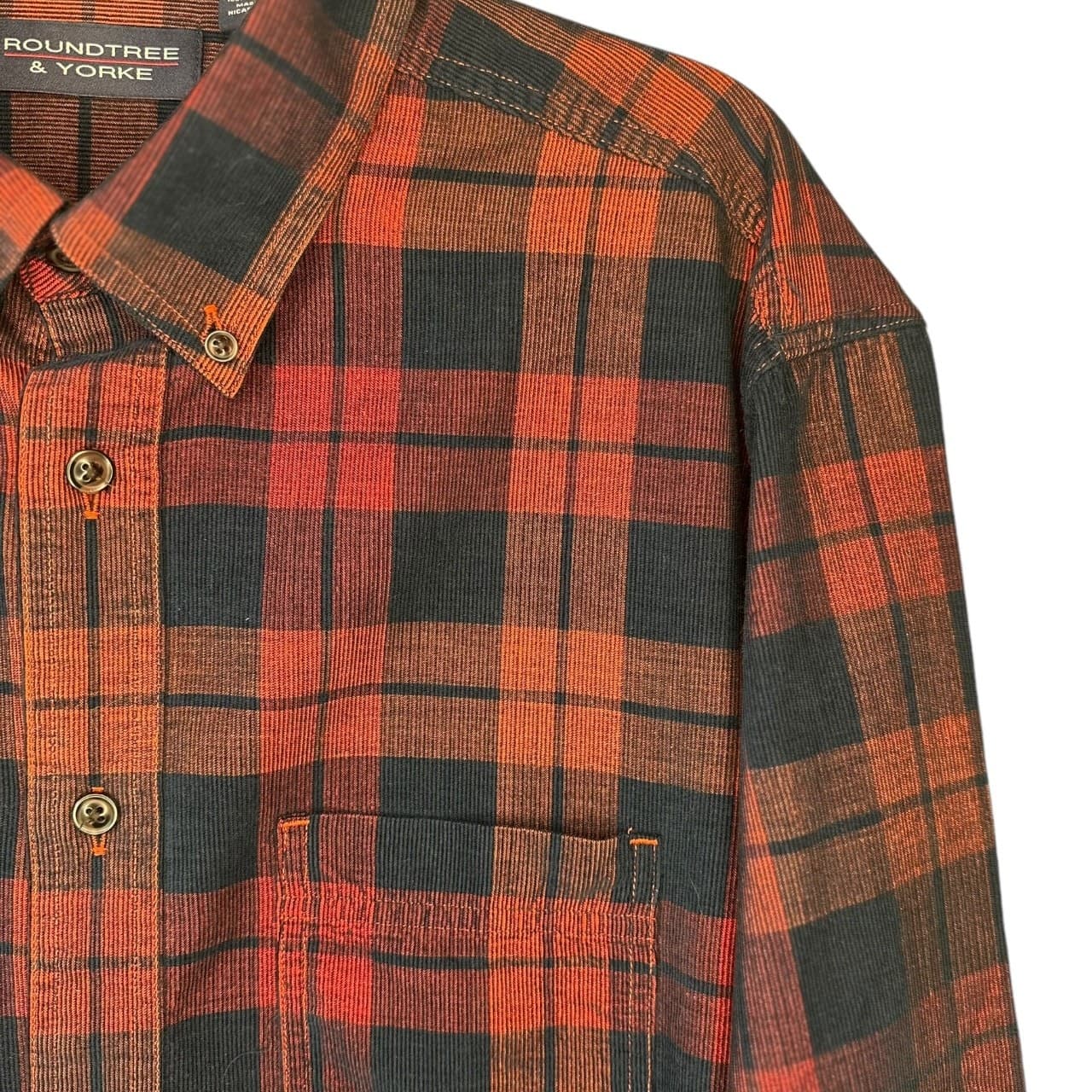 Roundtree & Yorke Plaid Flannel Button Down Shirt Men Large Long Sleeve Cotton - Thumbnail 6