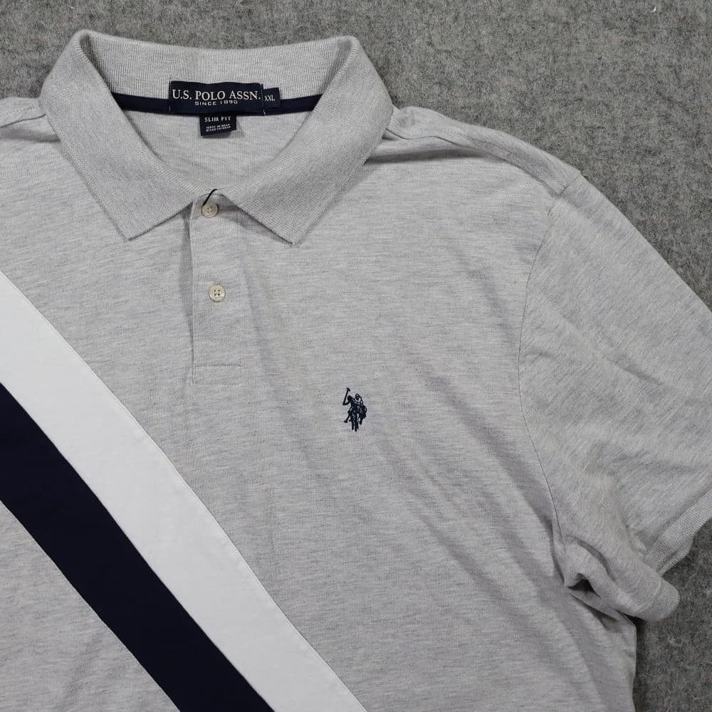 U.S. Polo Assn. Polo Shirt Mens XXL Gray Excellent Slim Fit Diagonal Stripe - Thumbnail 3