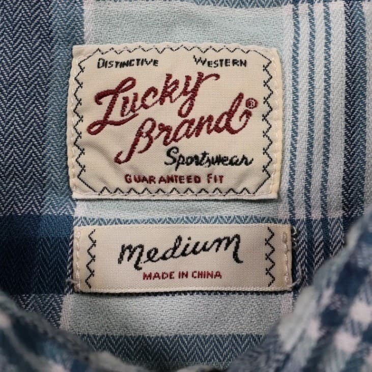 Lucky Brand Button Front Shirt Mens Medium Blue Excellent Plaid Western Snap - Thumbnail 5