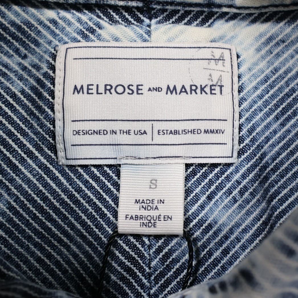 Melrose and Market Button Front Shirt Womens Small Blue Excellent Acid Wash - Thumbnail 5