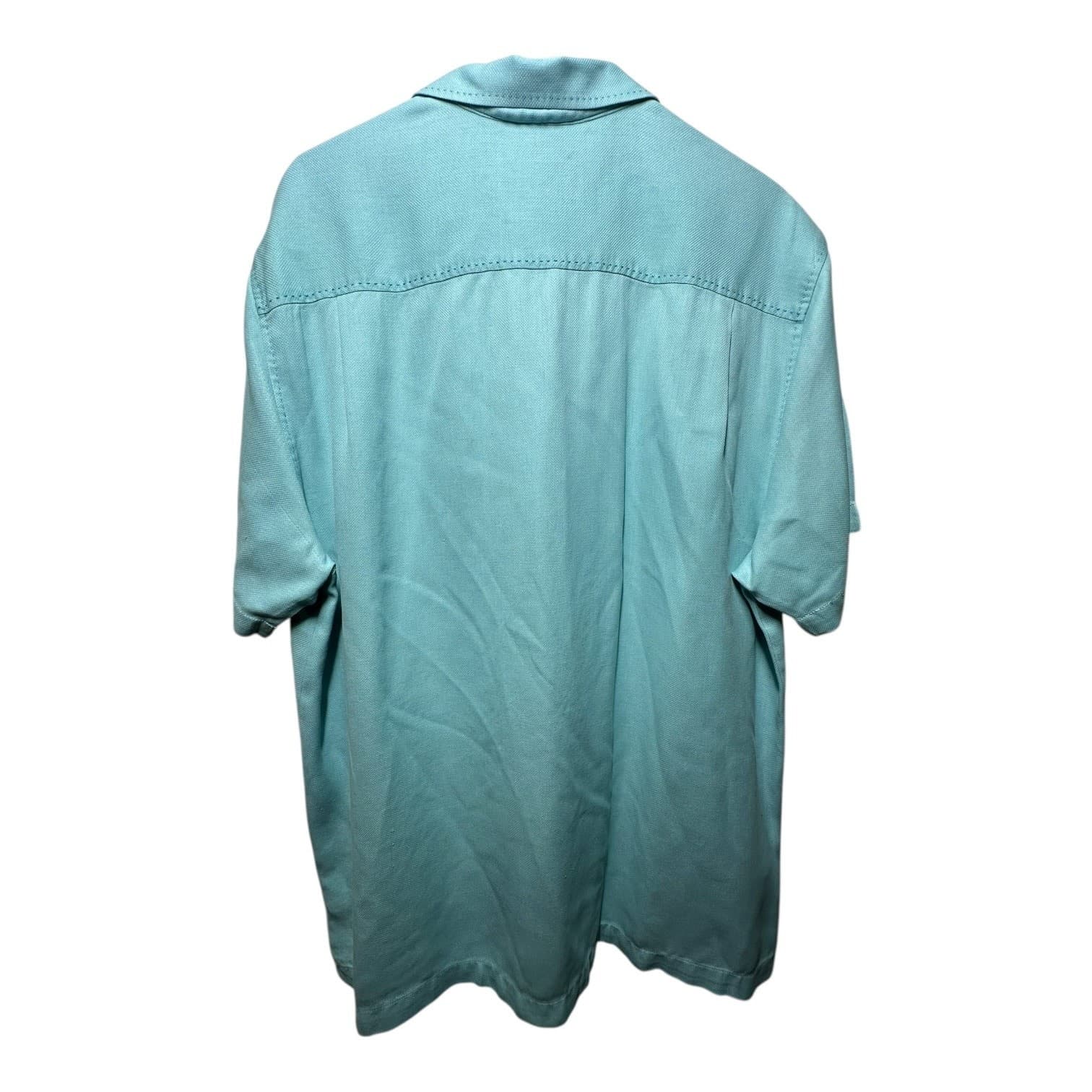 Tommy Bahama Blue Button Down Shirt Mens Large Short Sleeve Casual - Thumbnail 2
