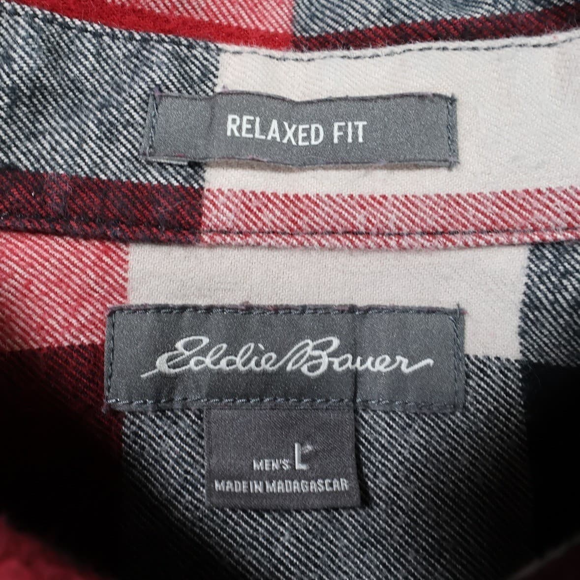 Eddie Bauer Flannel Button Up Mens L Red Excellent Plaid Relaxed Fit Cotton - Thumbnail 5