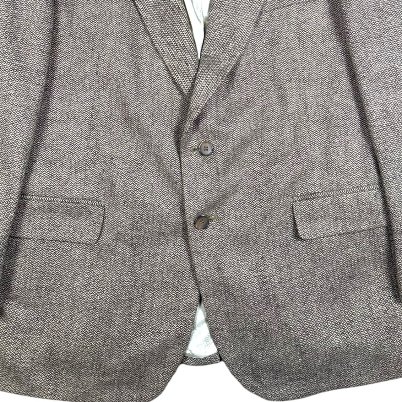 Towncraft Men's 46R Blazer Jacket Brown Herringbone Wool Silk Blend Two Button - Thumbnail 5
