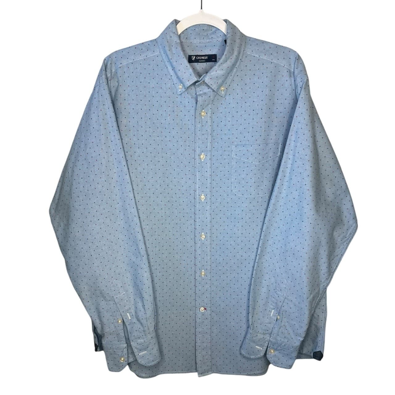 CREMIEUX CLASSICS Mens XL Blue Dotted Button Down Long Sleeve Shirt - Thumbnail 2
