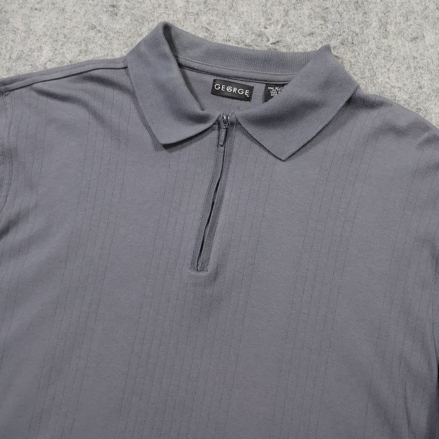 George Quarter Zip Polo Mens XL Gray Excellent Short Sleeve Ribbed Texture - Thumbnail 3