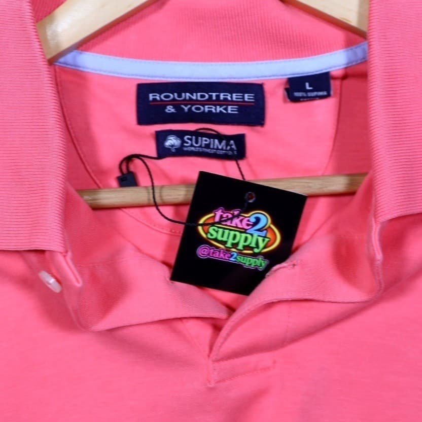 Roundtree & Yorke Men's Coral Pink Supima Cotton Short Sleeve Polo Shirt Size L - Thumbnail 7