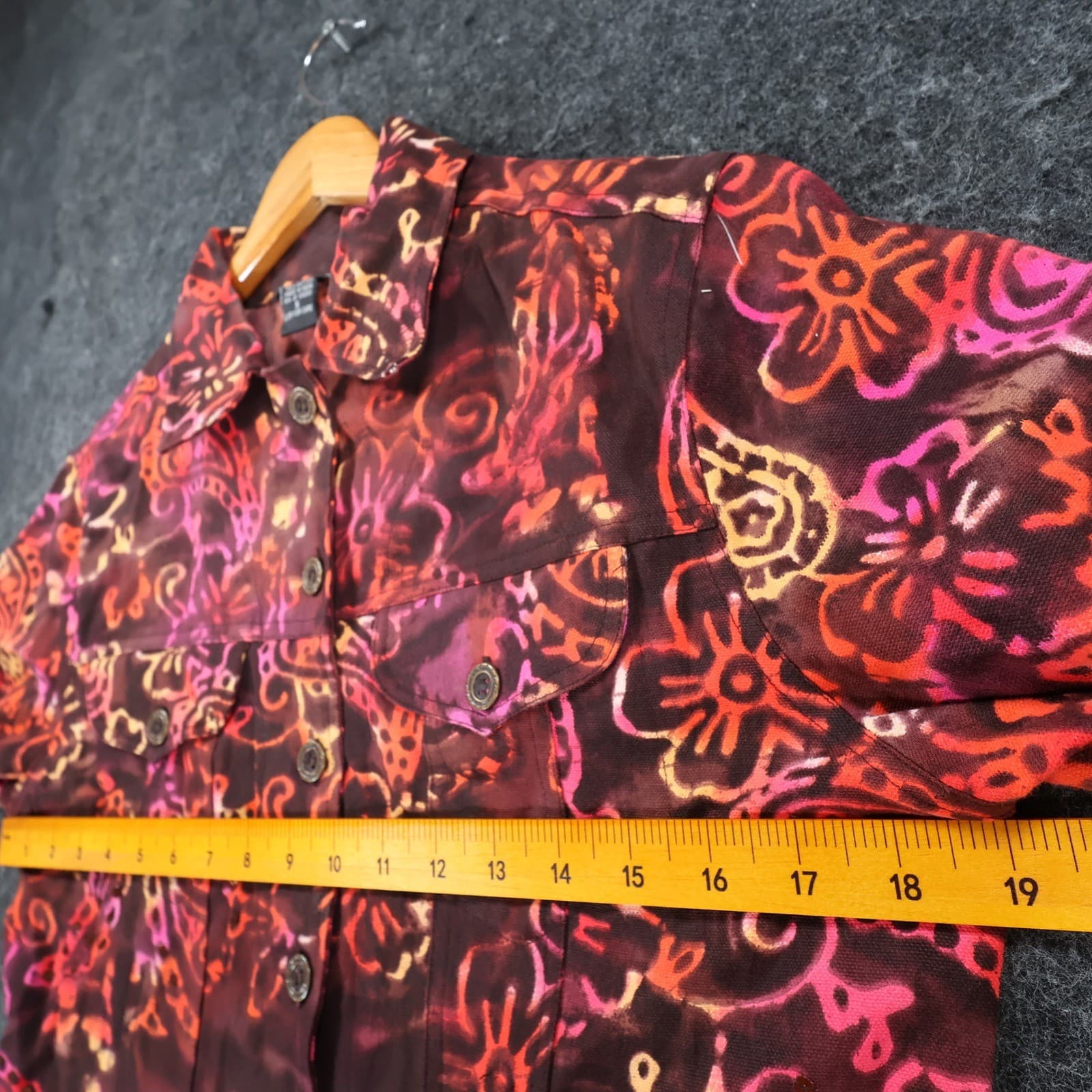 Gaudy Couture Jacket Womens S Maroon Cotton Batik Floral Button Up Boho Artistic - Thumbnail 3