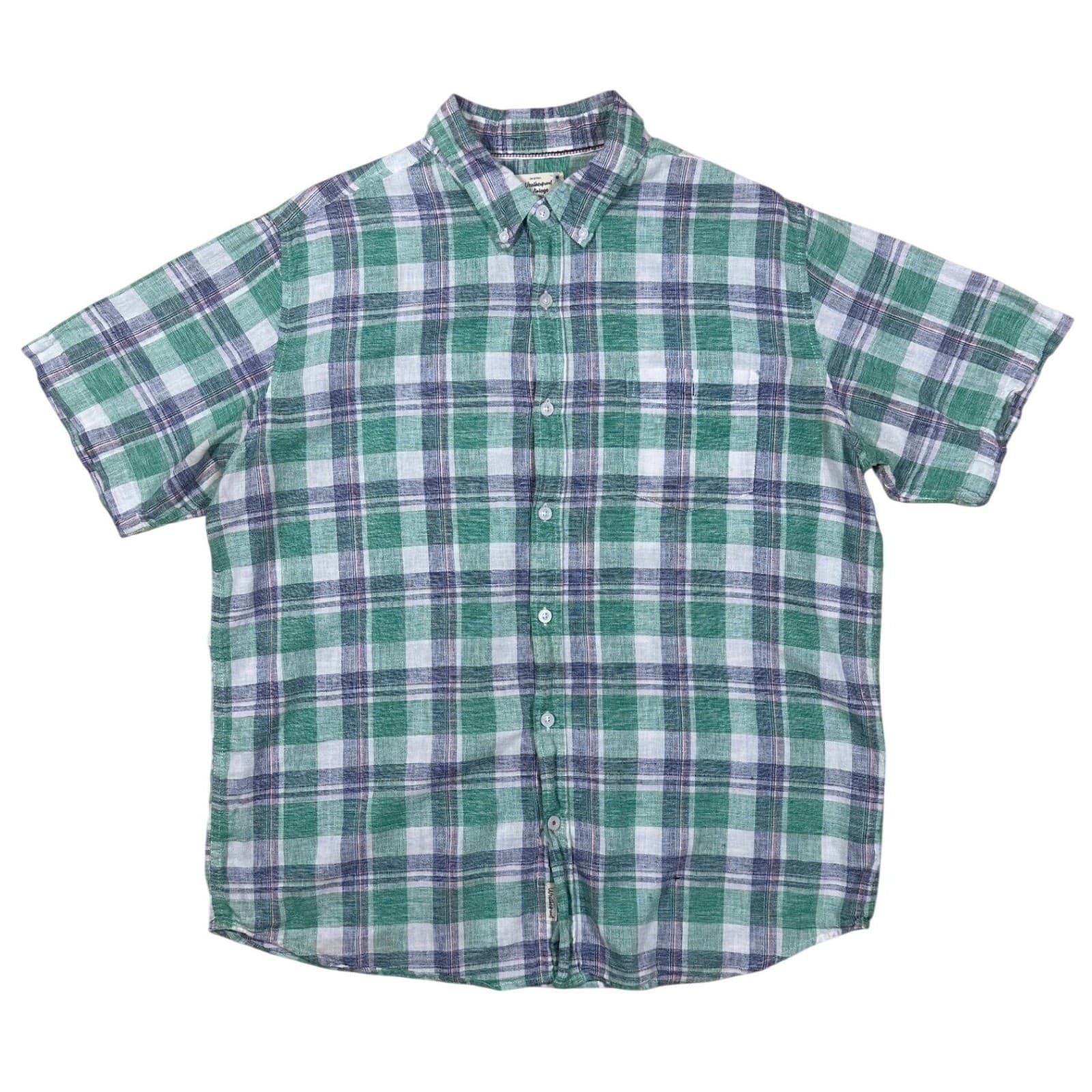 Weatherproof Vintage Mens Plaid Short Sleeve Linen Button Up Shirt Size Large - Thumbnail 2