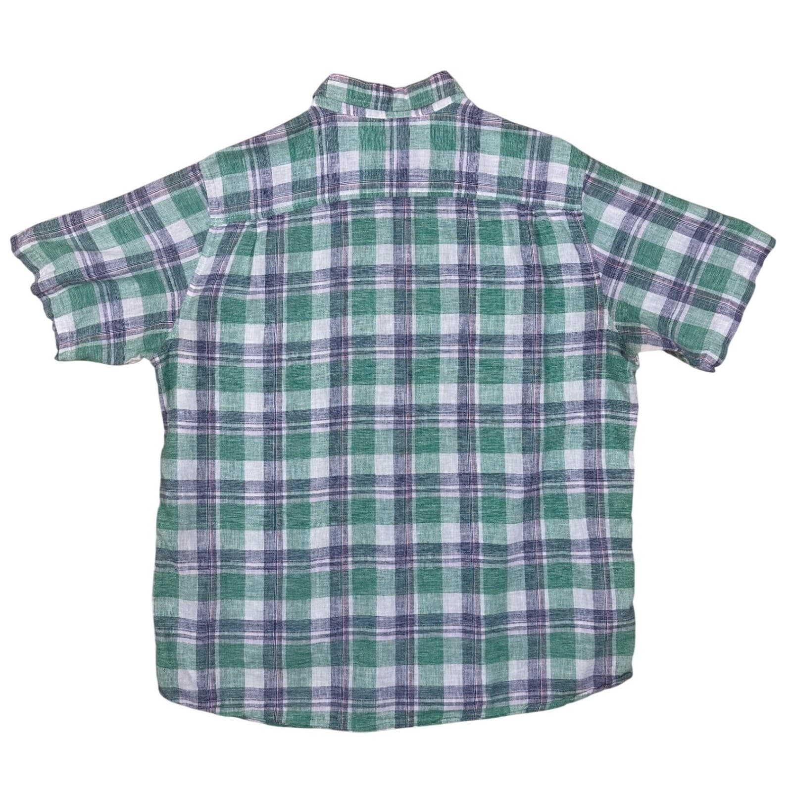 Weatherproof Vintage Mens Plaid Short Sleeve Linen Button Up Shirt Size Large - Thumbnail 3