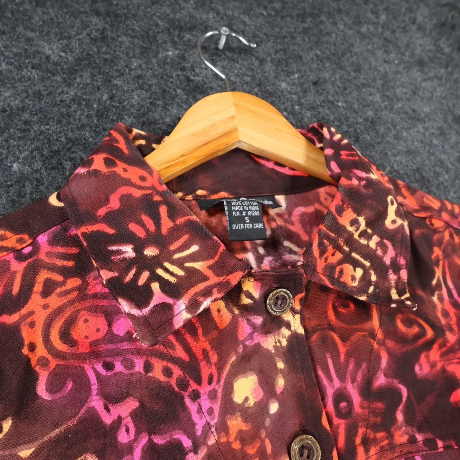 Gaudy Couture Jacket Womens S Maroon Cotton Batik Floral Button Up Boho Artistic - Thumbnail 8