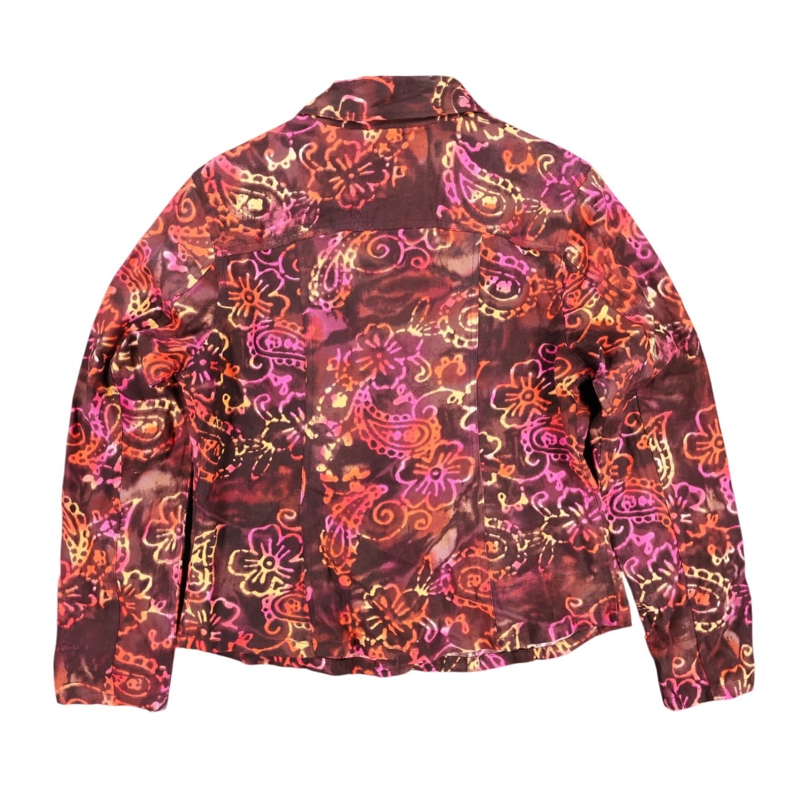 Gaudy Couture Jacket Womens S Maroon Cotton Batik Floral Button Up Boho Artistic - Thumbnail 2