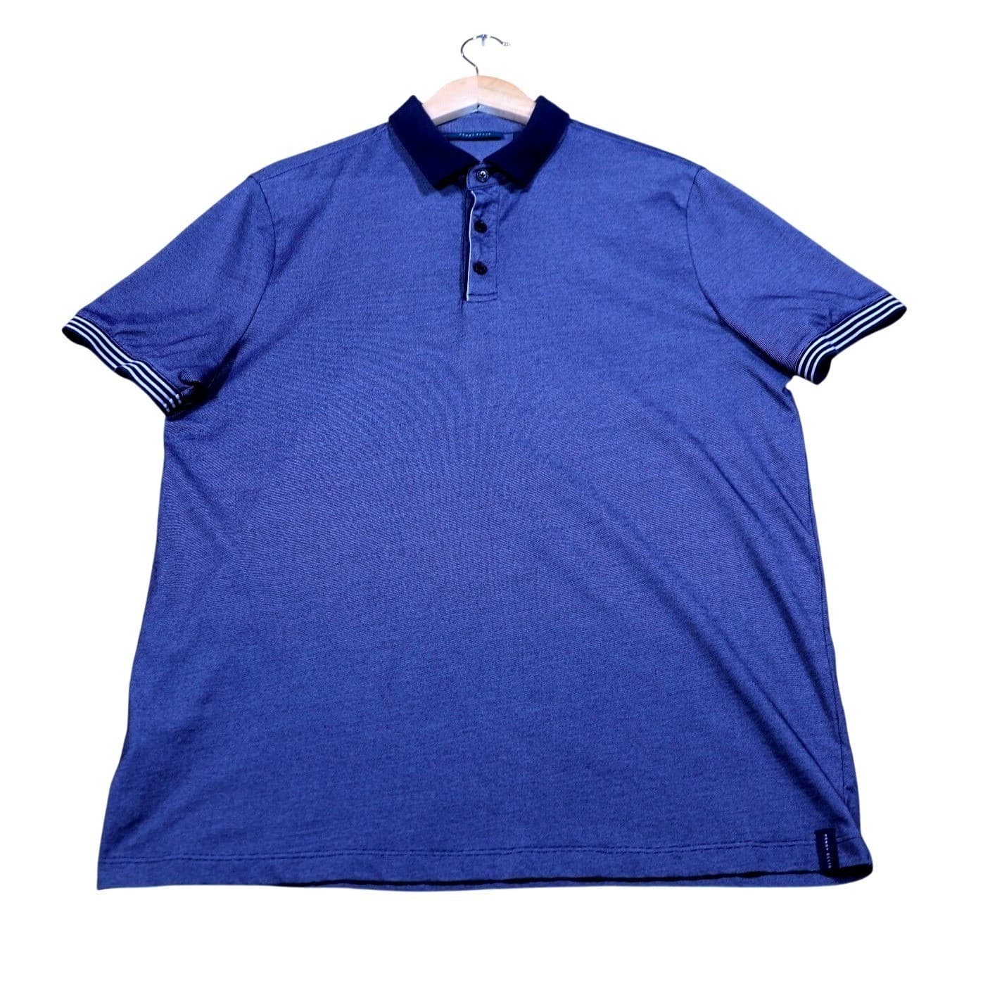 Perry Ellis Mens Polo Shirt Blue Stripe Short Sleeve Button Up Size Large - Thumbnail 5