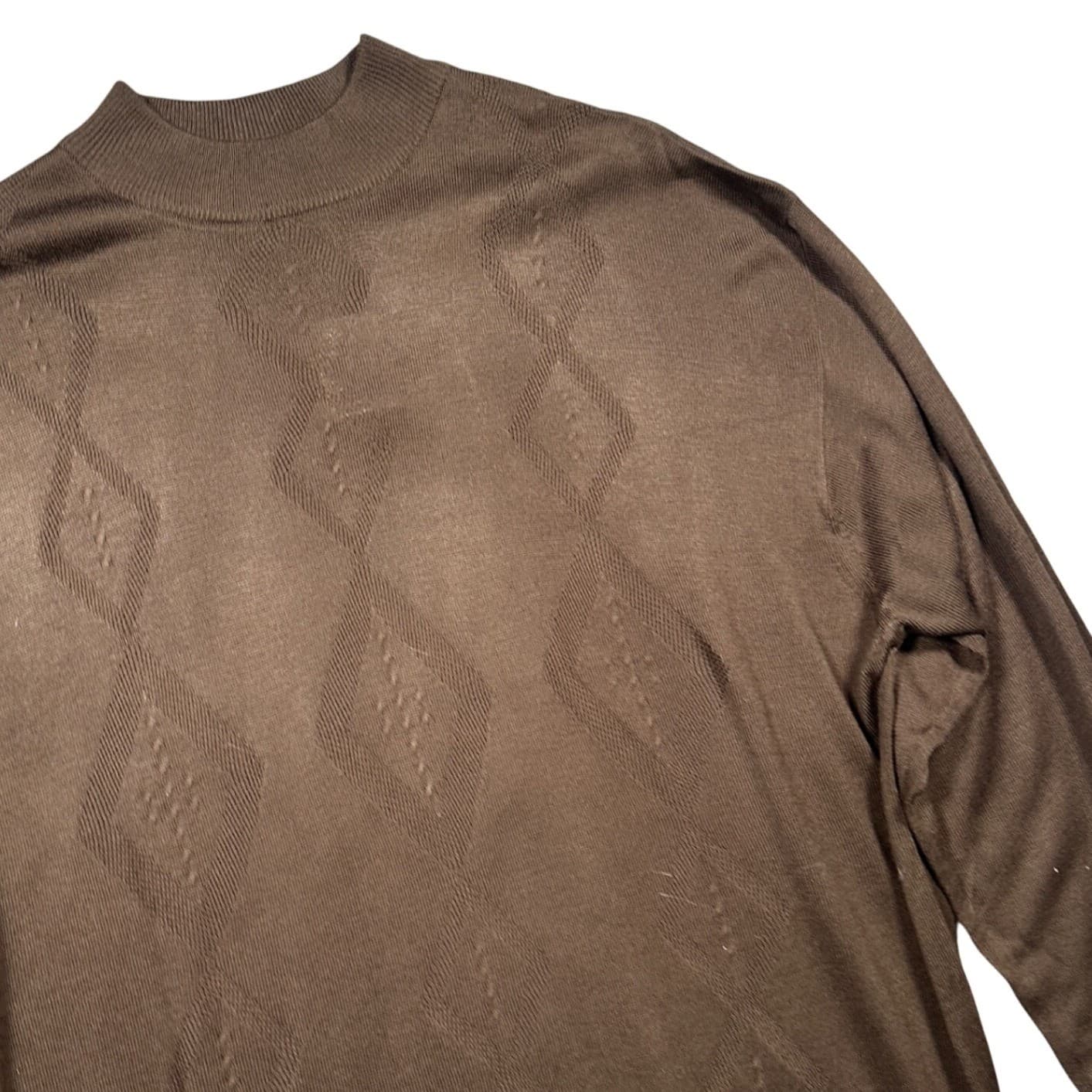 Trust Mock Neck Sweater Mens XL Brown New Diamond Textured Knit BS066 - Thumbnail 3