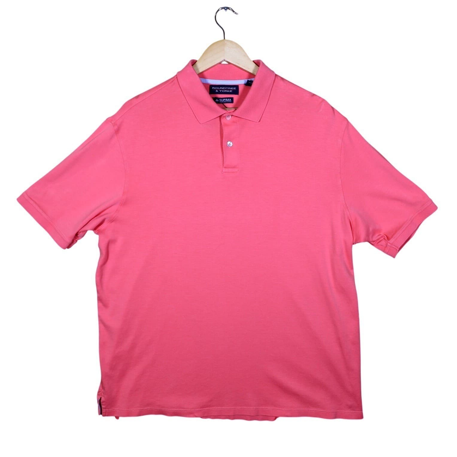 Roundtree & Yorke Men's Coral Pink Supima Cotton Short Sleeve Polo Shirt Size L - Thumbnail 3