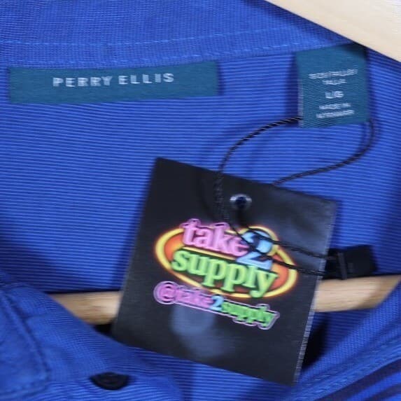 Perry Ellis Men Royal Blue Textured Polo Shirt Short Sleeve Collared Size Large - Thumbnail 7