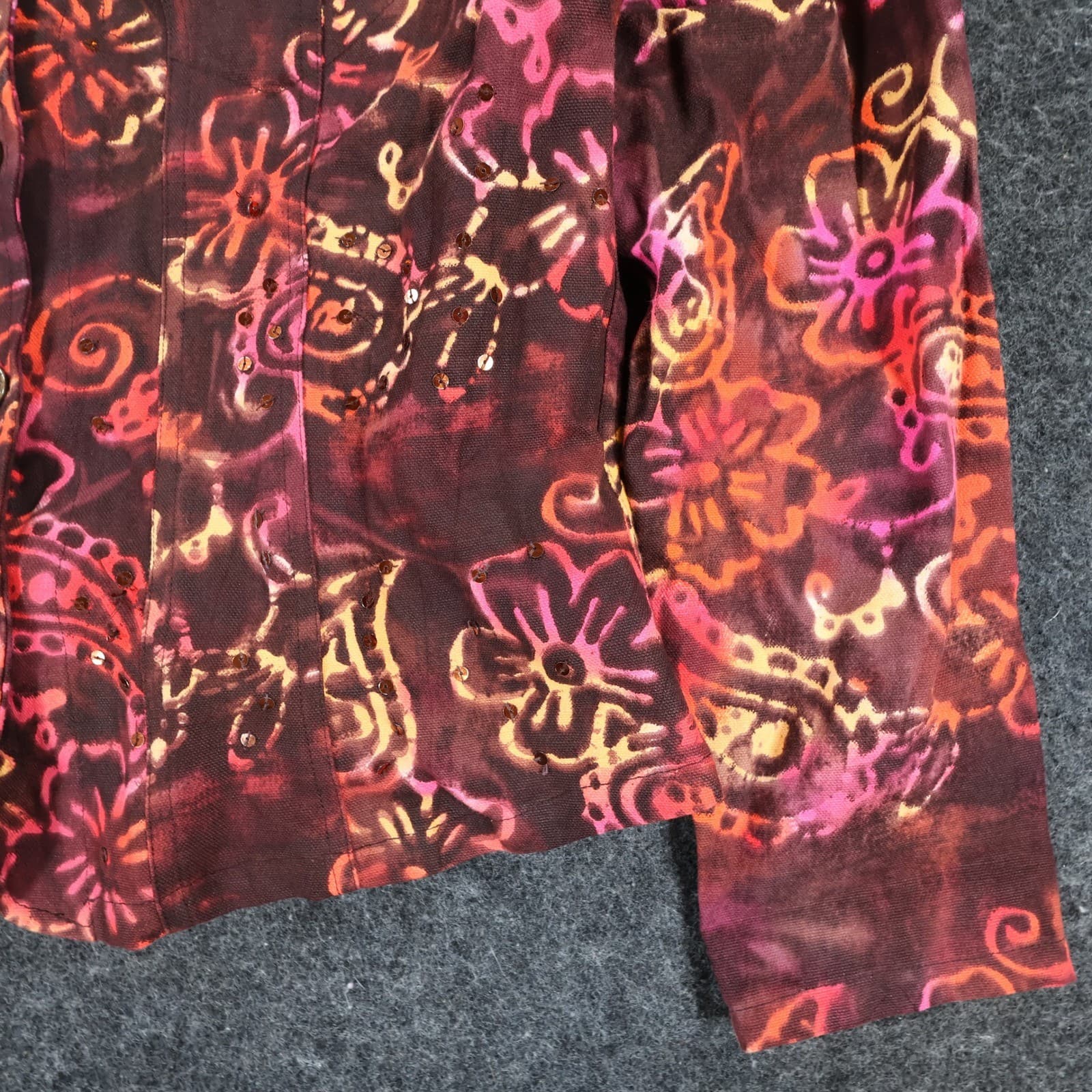 Gaudy Couture Jacket Womens S Maroon Cotton Batik Floral Button Up Boho Artistic - Thumbnail 9