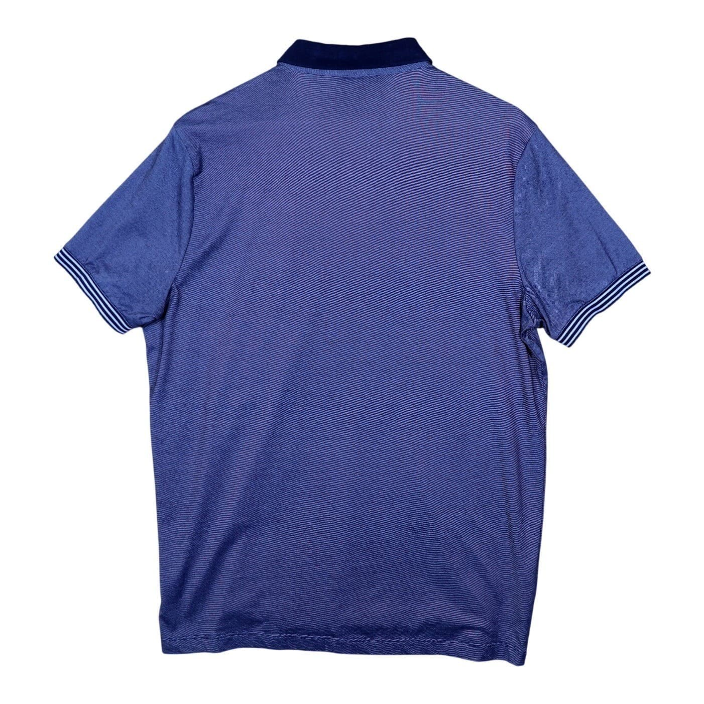 Perry Ellis Mens Polo Shirt Blue Stripe Short Sleeve Button Up Size Large - Thumbnail 4
