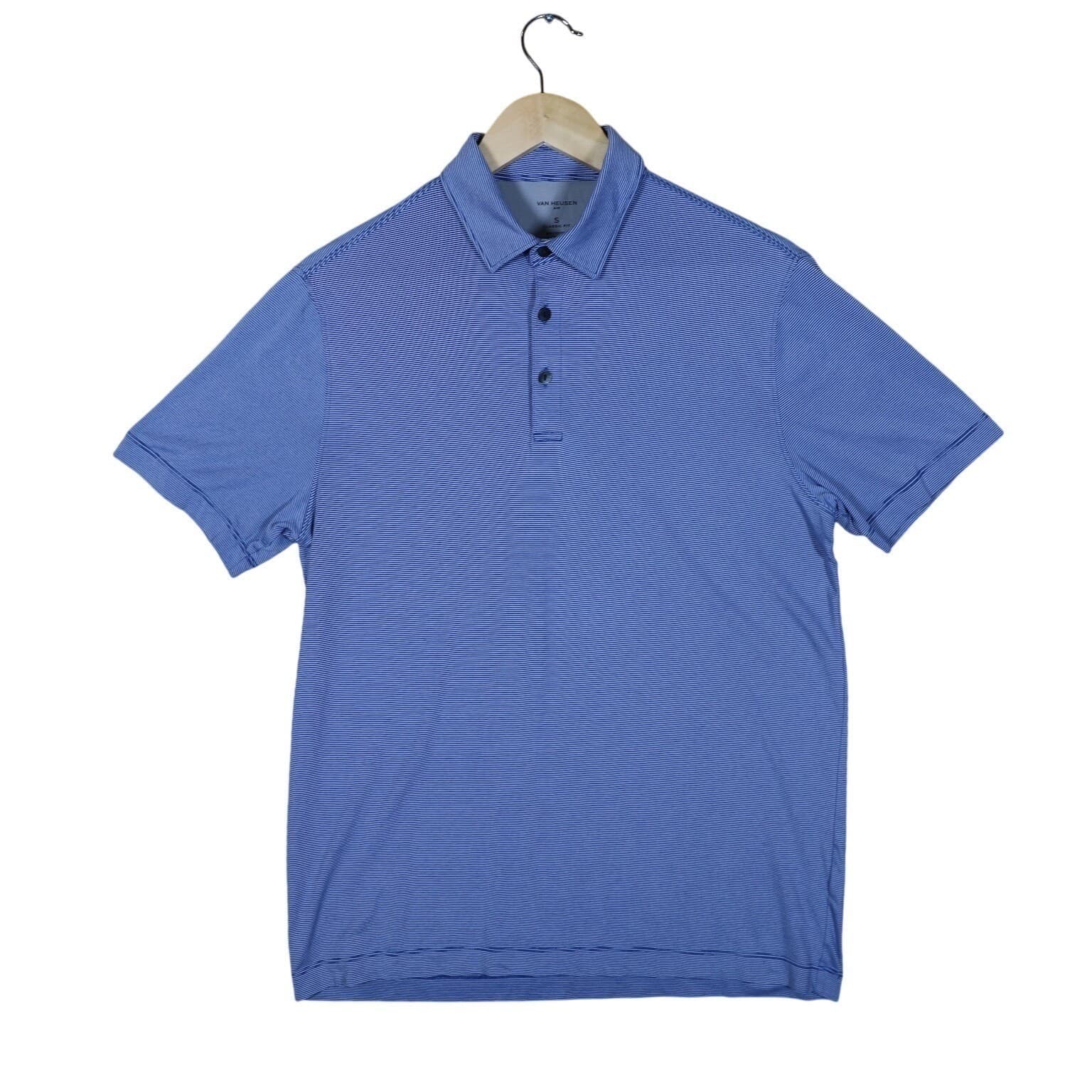 VAN HEUSEN AIR Mens Classic Fit Blue Stripe Polo Shirt Size S - Thumbnail 2