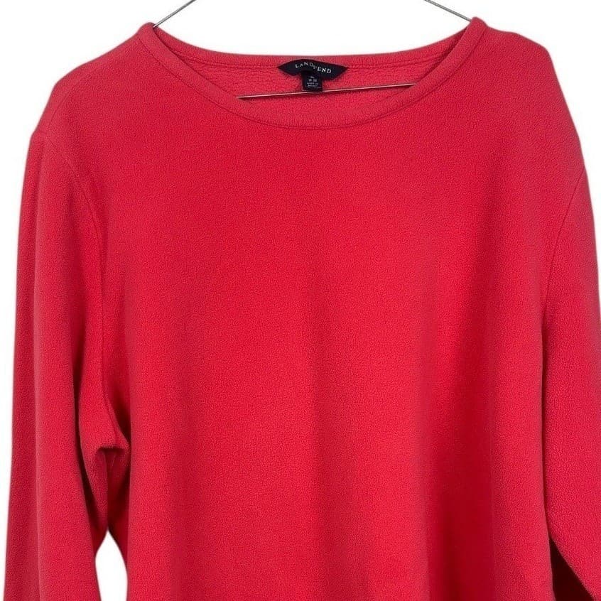 Lands End Coral Textured Long Sleeve Crew Neck Pullover Sweatshirt Women XL - Thumbnail 3
