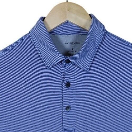VAN HEUSEN AIR Mens Classic Fit Blue Stripe Polo Shirt Size S - Thumbnail 4