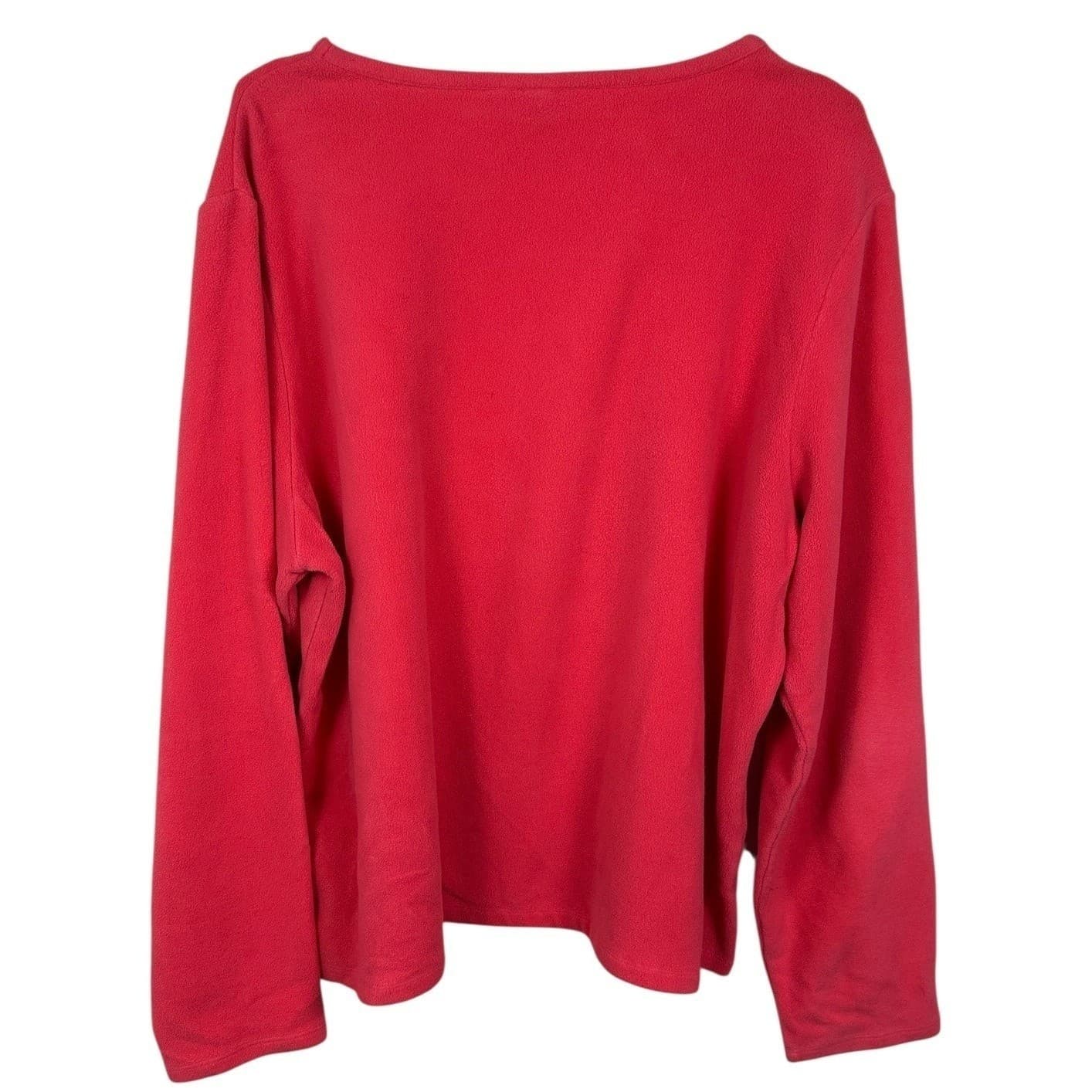 Lands End Coral Textured Long Sleeve Crew Neck Pullover Sweatshirt Women XL - Thumbnail 2