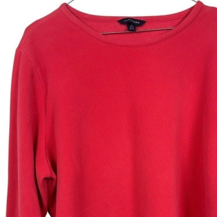 Lands End Coral Textured Long Sleeve Crew Neck Pullover Sweatshirt Women XL - Thumbnail 5