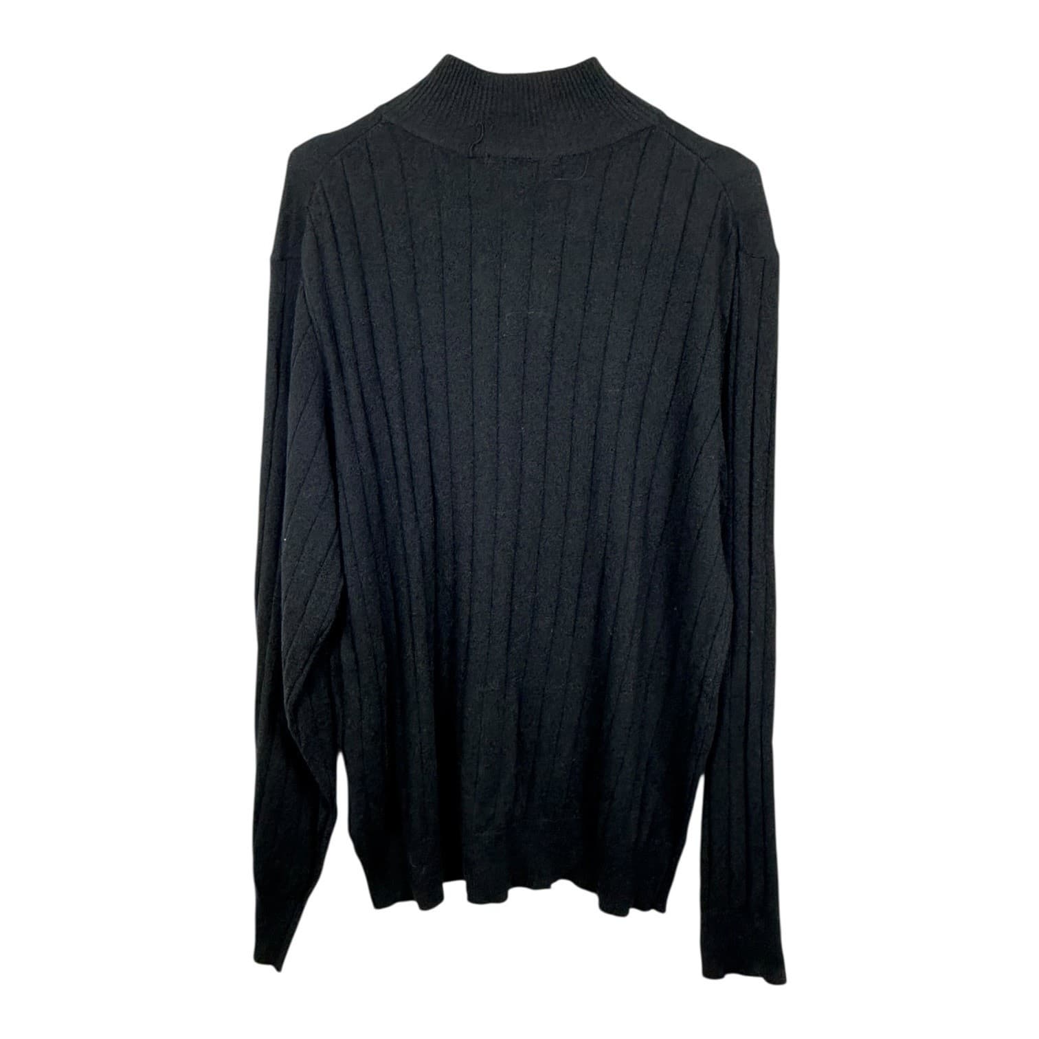 George Men’s 2XL Black Ribbed Quarter Zip Cotton Wool Sweater - Thumbnail 2