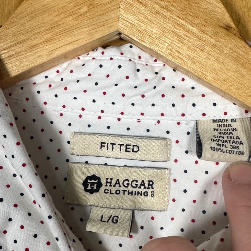 Haggar Clothing Co Mens Large Fitted Short Sleeve Button Down Shirt - Thumbnail 6