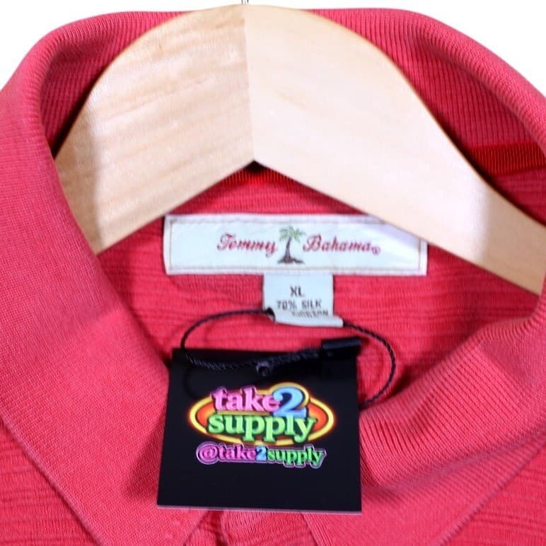 Tommy Bahama Mens XL Red Textured Short Sleeve Silk Blend Polo Shirt - Thumbnail 7