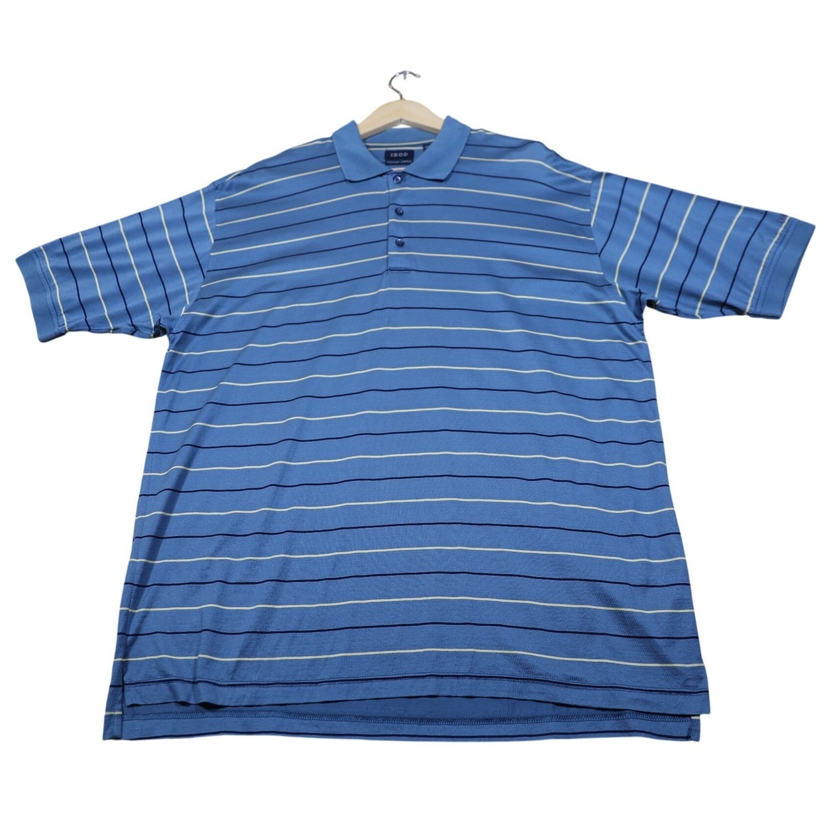 IZOD Mens Premium Cotton Blue Striped Short Sleeve Polo Shirt Size L - Thumbnail 5