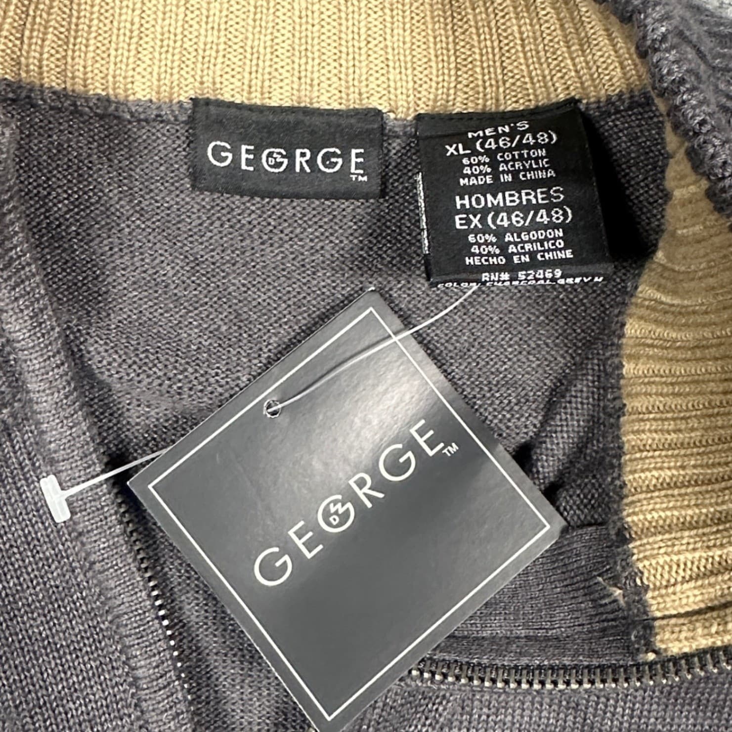 George Quarter-Zip Sweater Mens XL Charcoal Grey New Cotton Blend Mock Neck - Thumbnail 7