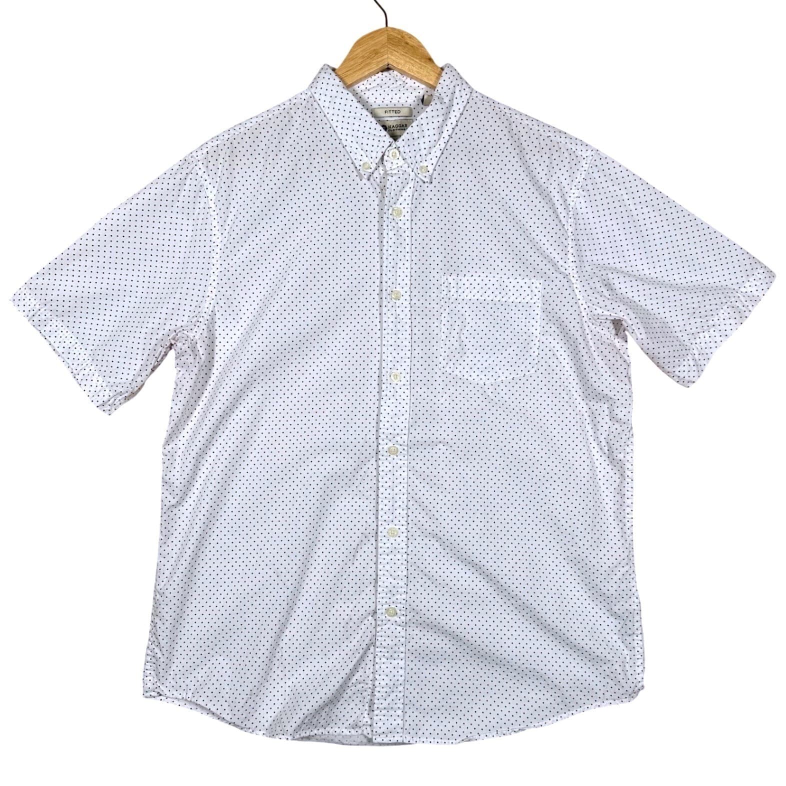 Haggar Clothing Co Mens Large Fitted Short Sleeve Button Down Shirt - Thumbnail 2