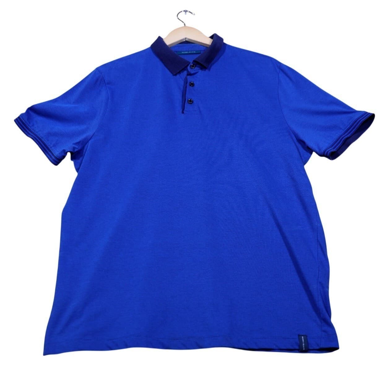 Perry Ellis Men Royal Blue Textured Polo Shirt Short Sleeve Collared Size Large - Thumbnail 5