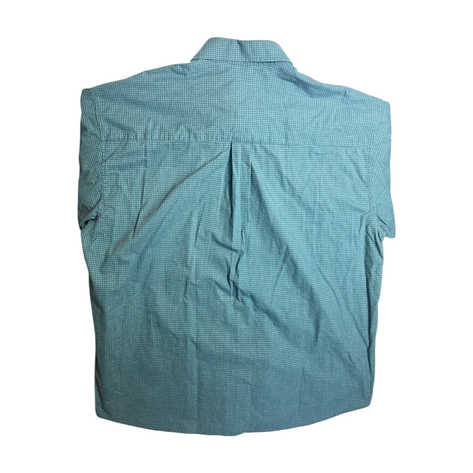 Haggar Button Down Shirt Mens XXL Teal Check Excellent ForeverNew Long Sleeve - Thumbnail 2