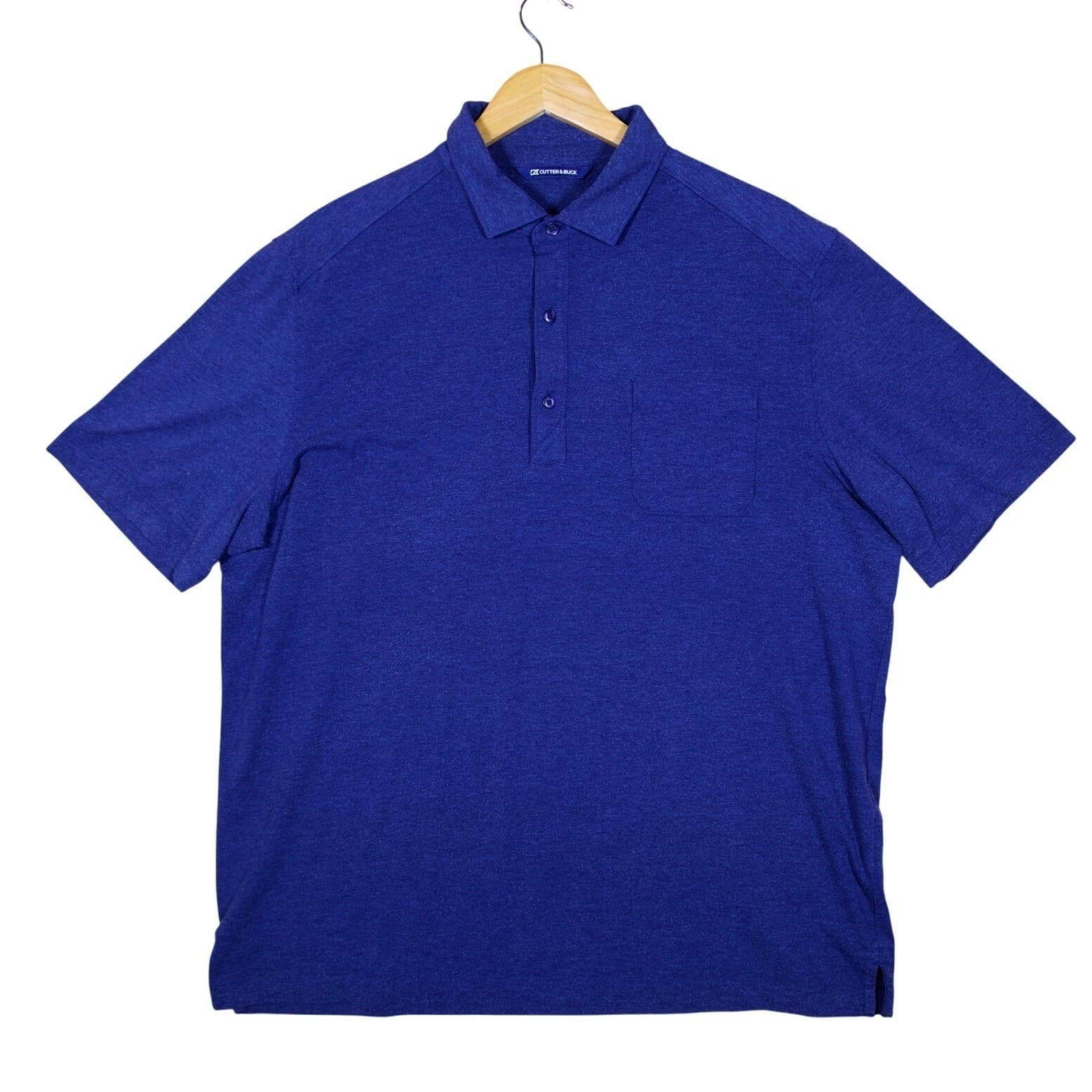 Cutter & Buck Men's Royal Blue Heathered Short Sleeve Polo Shirt with Pocket XL - Thumbnail 2