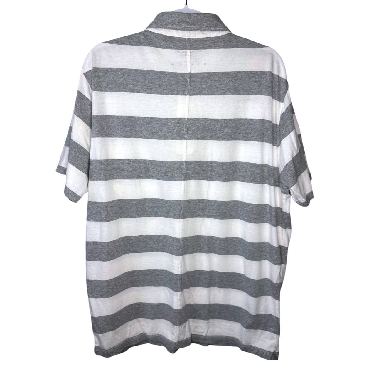 FCUK Mens Striped Polo Shirt Short Sleeve Pocket Tee Gray White L - Thumbnail 3