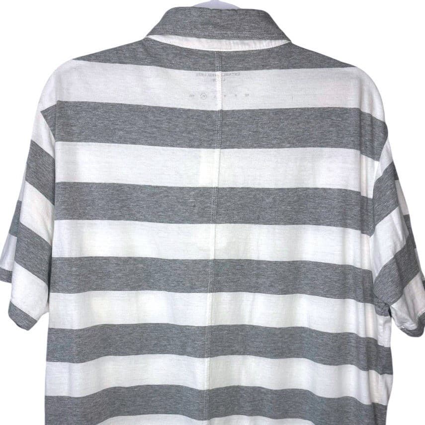 FCUK Mens Striped Polo Shirt Short Sleeve Pocket Tee Gray White L - Thumbnail 5