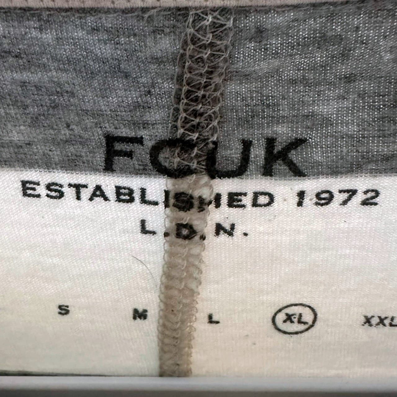 FCUK Mens Striped Polo Shirt Short Sleeve Pocket Tee Gray White L - Thumbnail 7