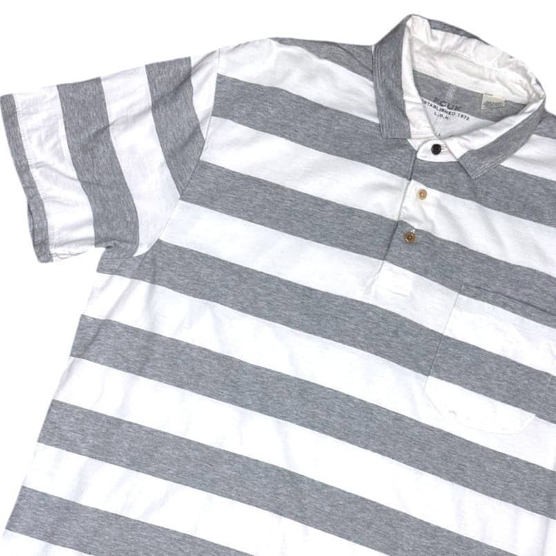 FCUK Mens Striped Polo Shirt Short Sleeve Pocket Tee Gray White L - Thumbnail 2