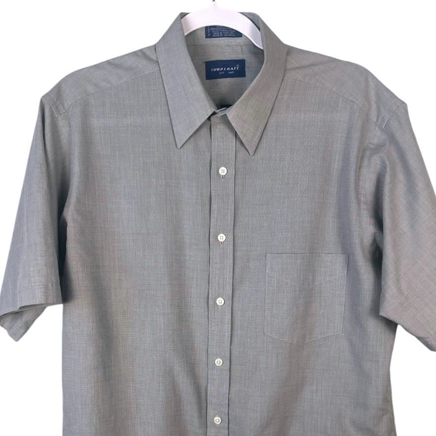 Towncraft Mens Gray Short Sleeve Button Up Shirt Classic Fit Size Large 16 - Thumbnail 5