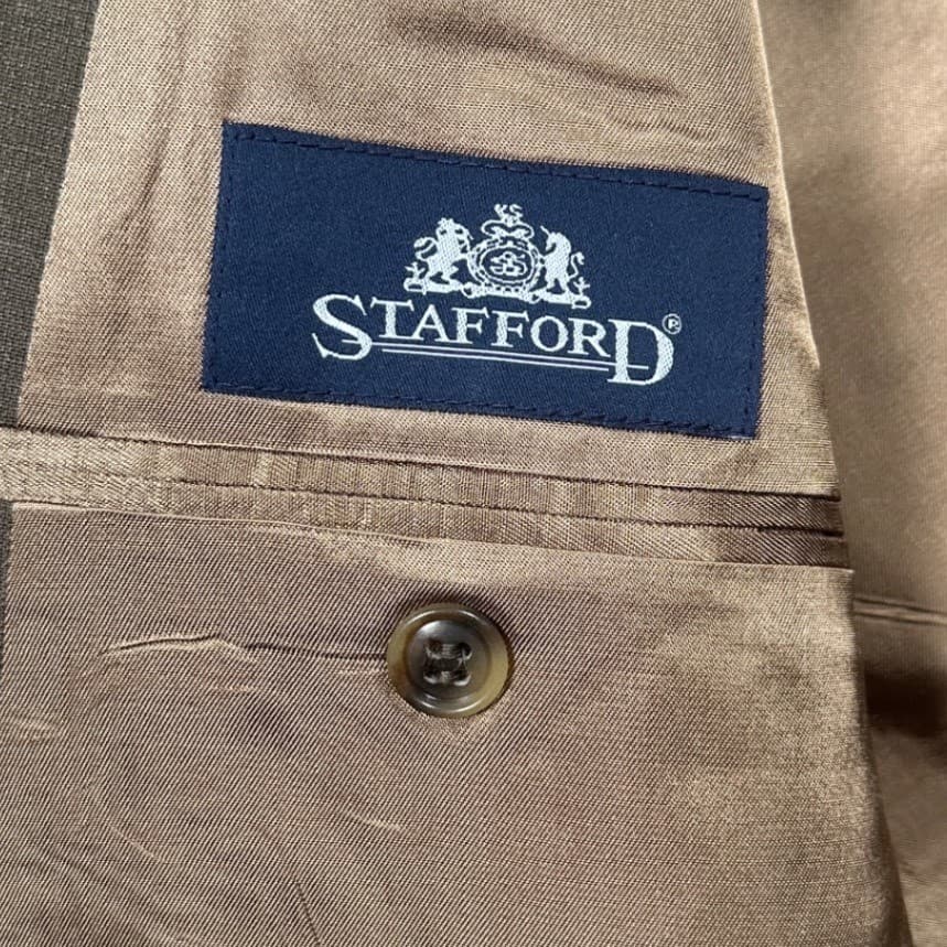 Stafford Blazer Mens 48L Brown 100% Pure Wool 3-Button Suit Jacket - Thumbnail 7
