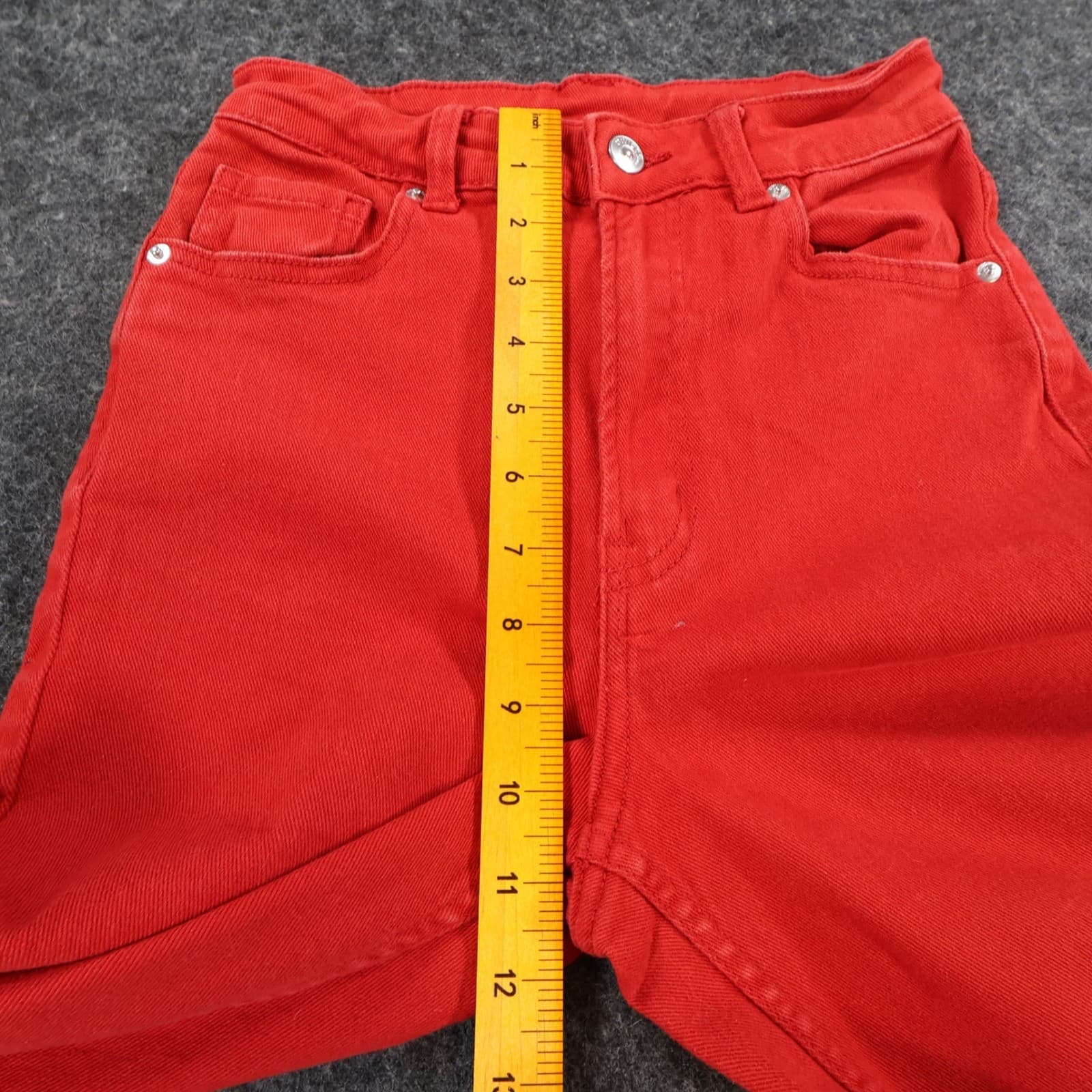 H&M Divided Wide Leg Jeans Womens Size 2 Red Cotton High Rise Stretch Denim - Thumbnail 5