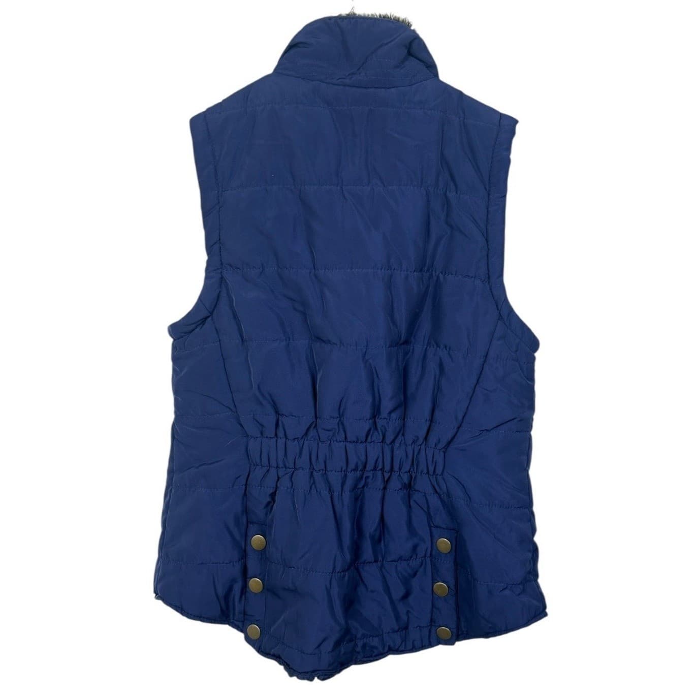 Copper Key Women Navy Quilted Puffer Vest Fur Collar Zip Pockets XS - Thumbnail 2