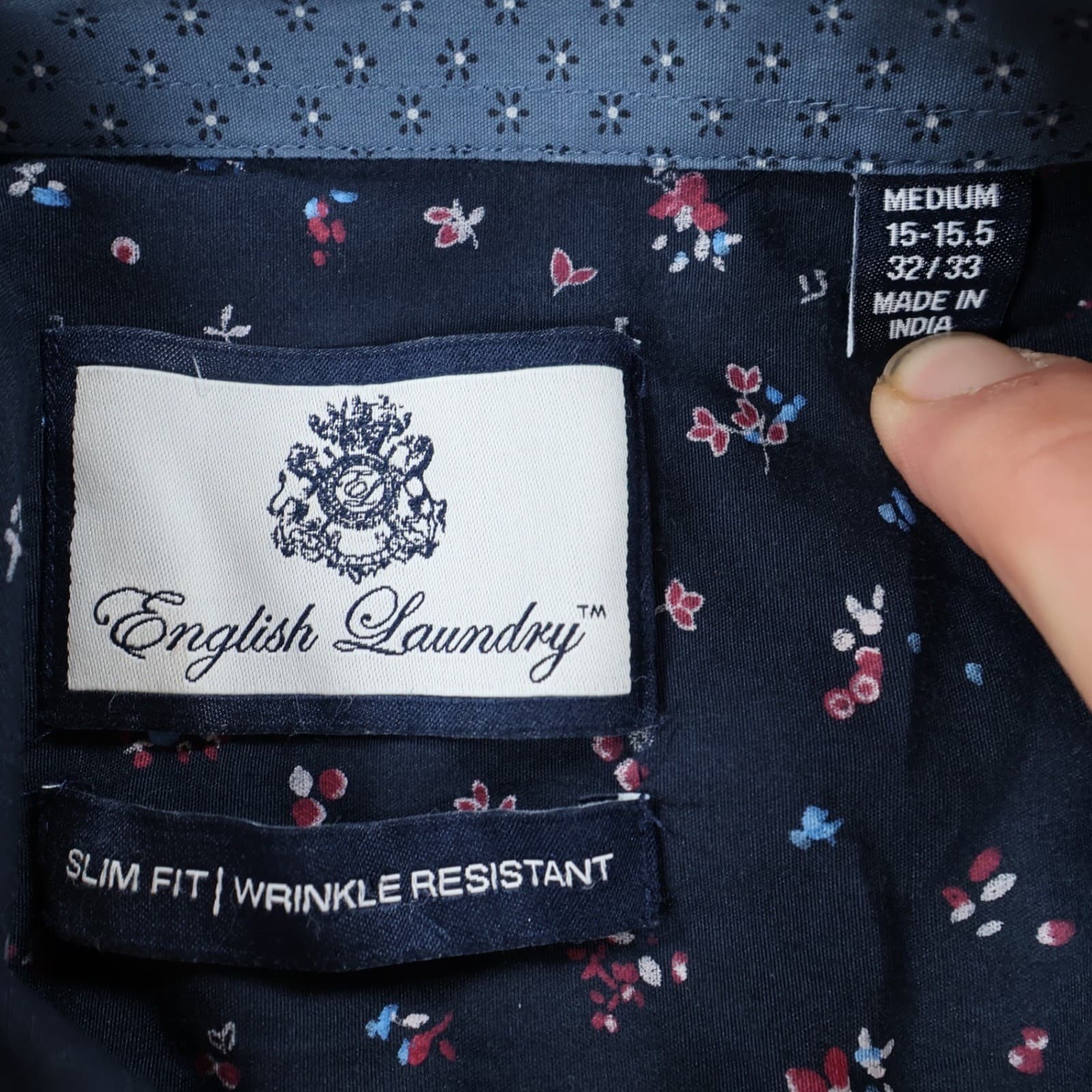 English Laundry Button Down Shirt Mens Medium Navy Blue Cotton Slim Fit Floral - Thumbnail 7