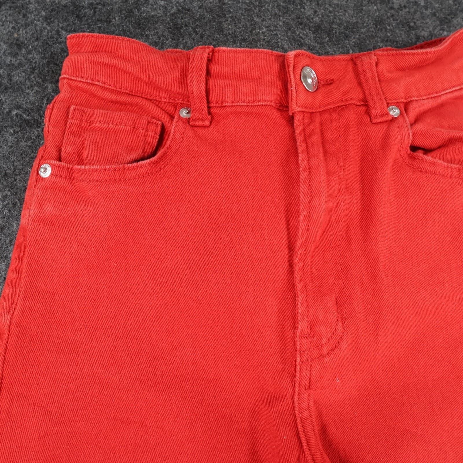 H&M Divided Wide Leg Jeans Womens Size 2 Red Cotton High Rise Stretch Denim - Thumbnail 9