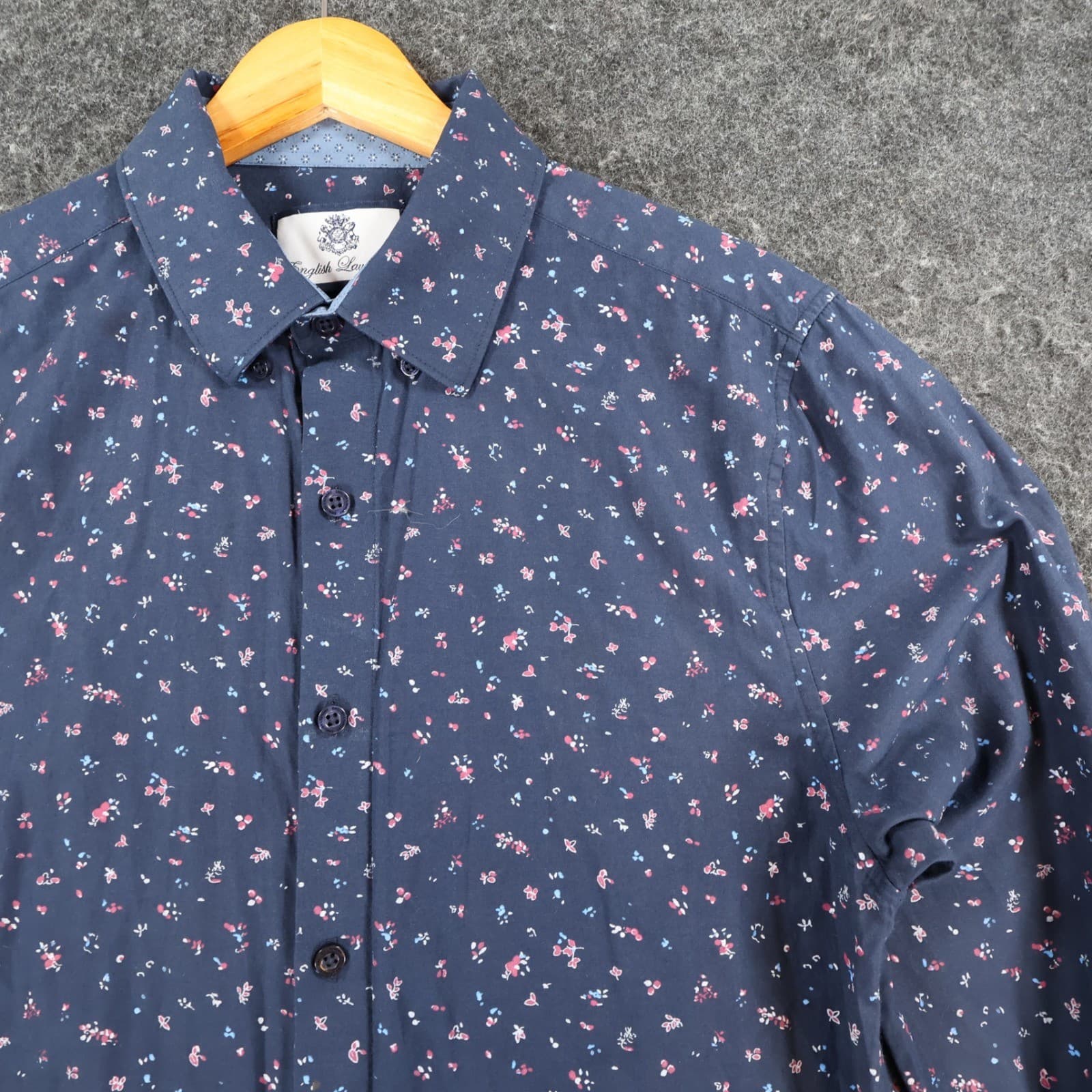 English Laundry Button Down Shirt Mens Medium Navy Blue Cotton Slim Fit Floral - Thumbnail 10