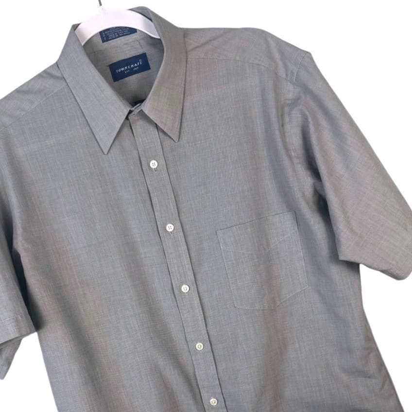 Towncraft Mens Gray Short Sleeve Button Up Shirt Classic Fit Size Large 16 - Thumbnail 3