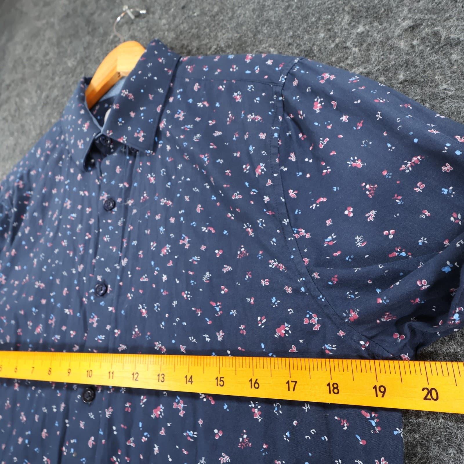 English Laundry Button Down Shirt Mens Medium Navy Blue Cotton Slim Fit Floral - Thumbnail 3