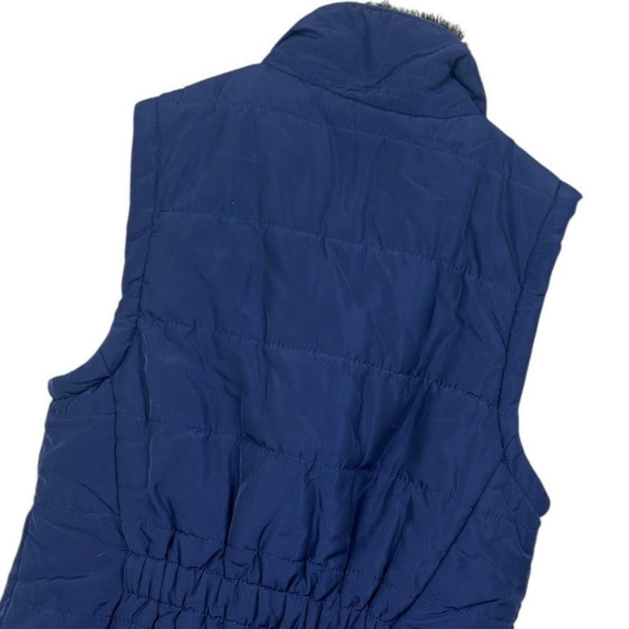 Copper Key Women Navy Quilted Puffer Vest Fur Collar Zip Pockets XS - Thumbnail 4