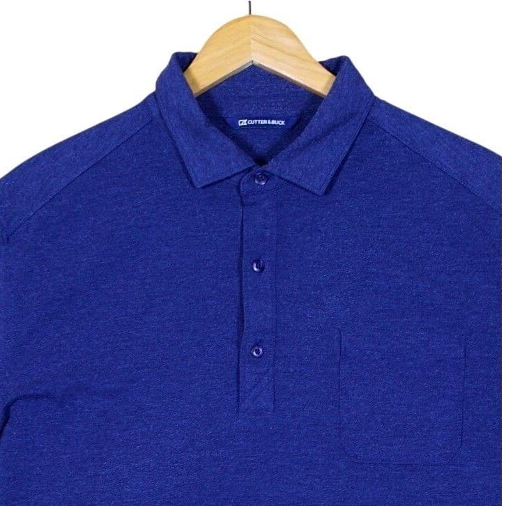 Cutter & Buck Men's Royal Blue Heathered Short Sleeve Polo Shirt with Pocket XL - Thumbnail 4
